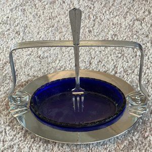 Farber Bros. Krome Kraft Cobalt Blue Art Deco Style Pickle or Relish Dish, Cobal